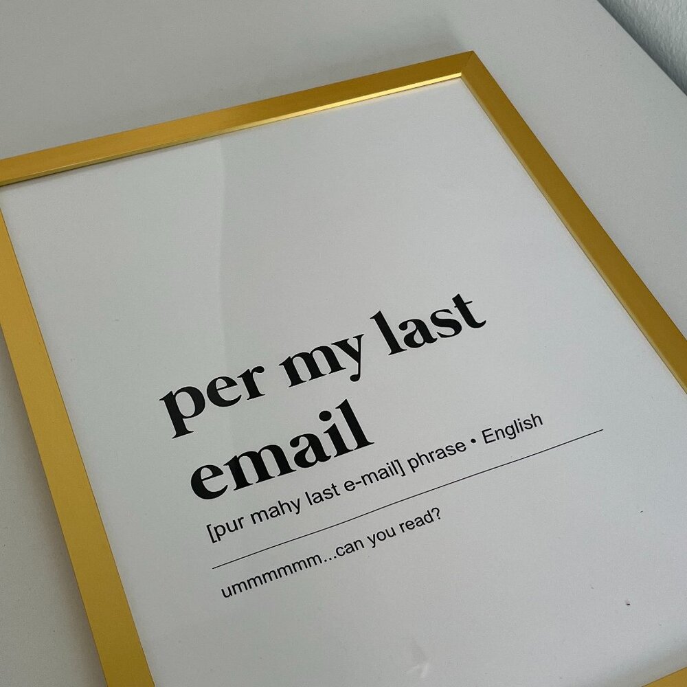 New Set of 5 funny gold framed work definitions home office art decor 11x14